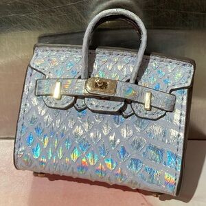 🐍 👜 Handmade Genuine Leather Mini Holographic Lilac Snakeskin Birkin Bag Charm